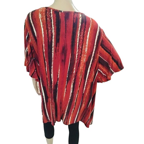 Avenue Womens Pintuck Detail Red & Black Striped Short Sleeve Top Plus Size 26 - Picture 7 of 9